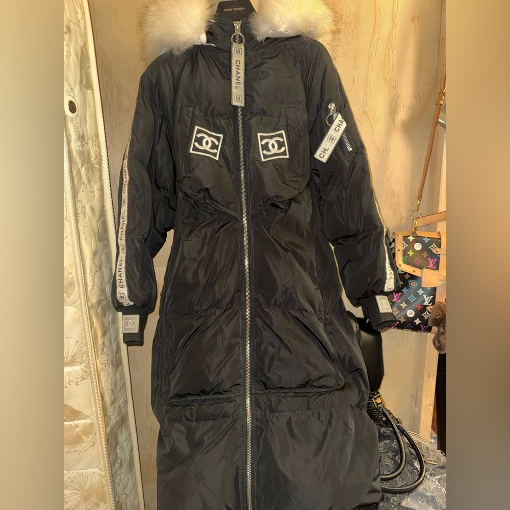 Chanel Black Puffer Coat with Logo Accents
